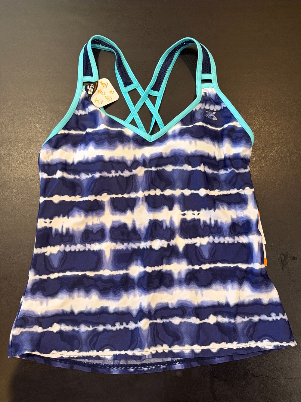 ZeroXposur Navy and Turquoise Striped Crisscross Swim Coverup